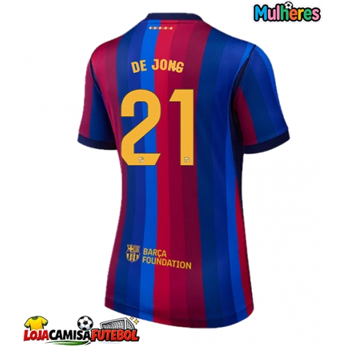 Camisa de Futebol Barcelona Frenkie de Jong #21 Equipamento Principal Mulheres 2026-27 Manga Curta